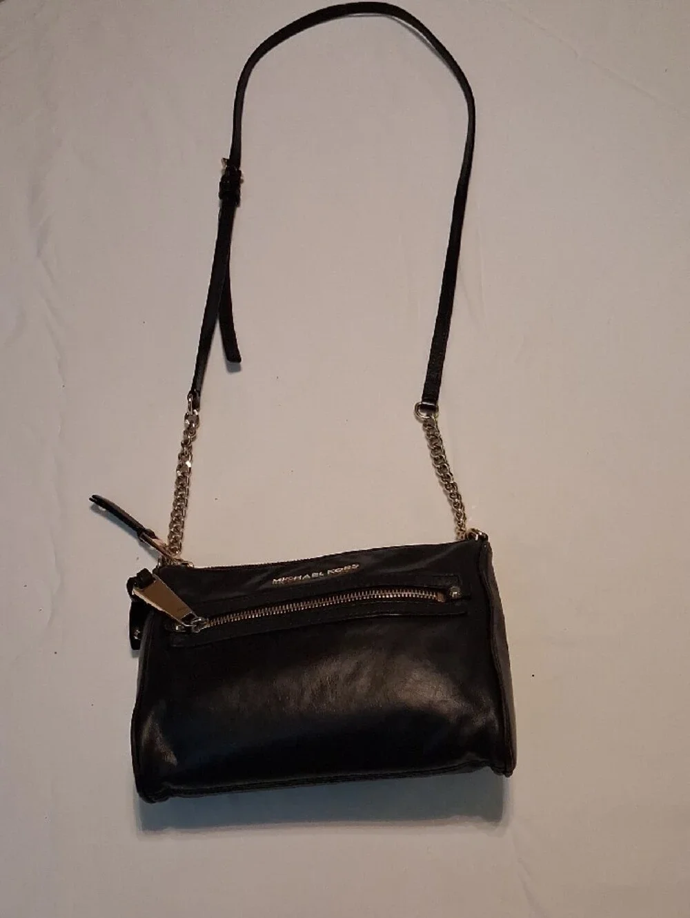 Michael Kors Black Leather Crossbody with Gold-Tone Accents